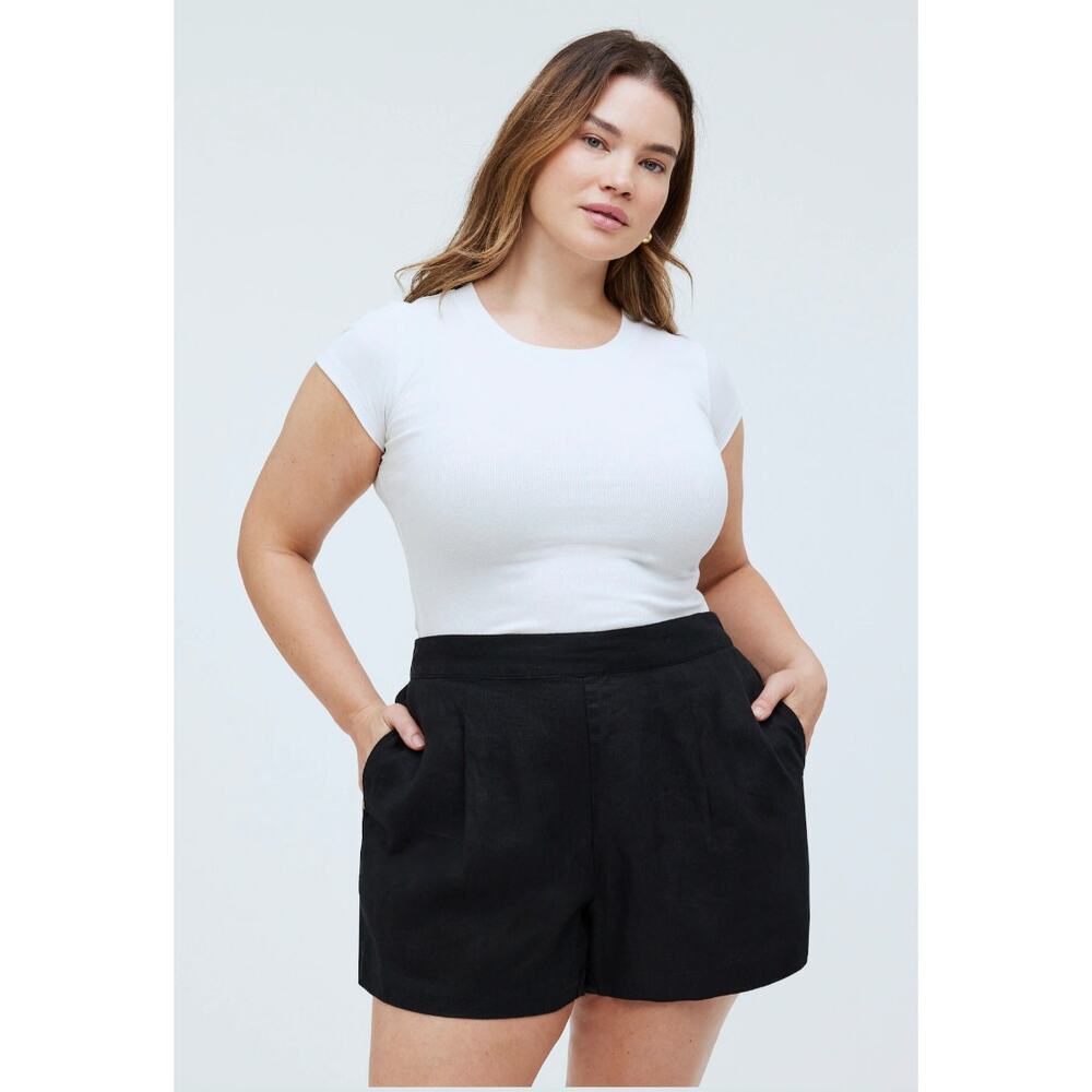 Madewell Plus Clean‎ Pull-On Shorts in 100% Linen Black Plus Size 1X